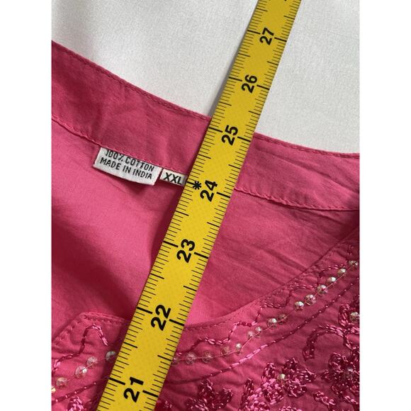 Pink Indian Cotton Embroidered Kurti Tunic‎ Size XXL Flowy Art To Wear Lagenlook - Picture 11 of 12